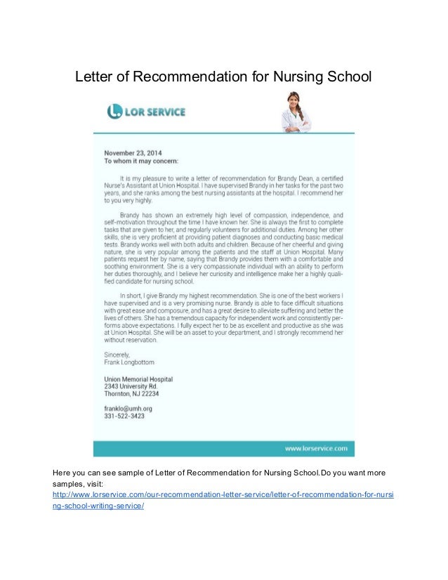 sample letter of recommendation for nurse