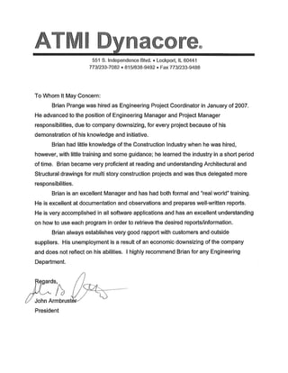 Letter Of Recommendation From Atmi Dynacore