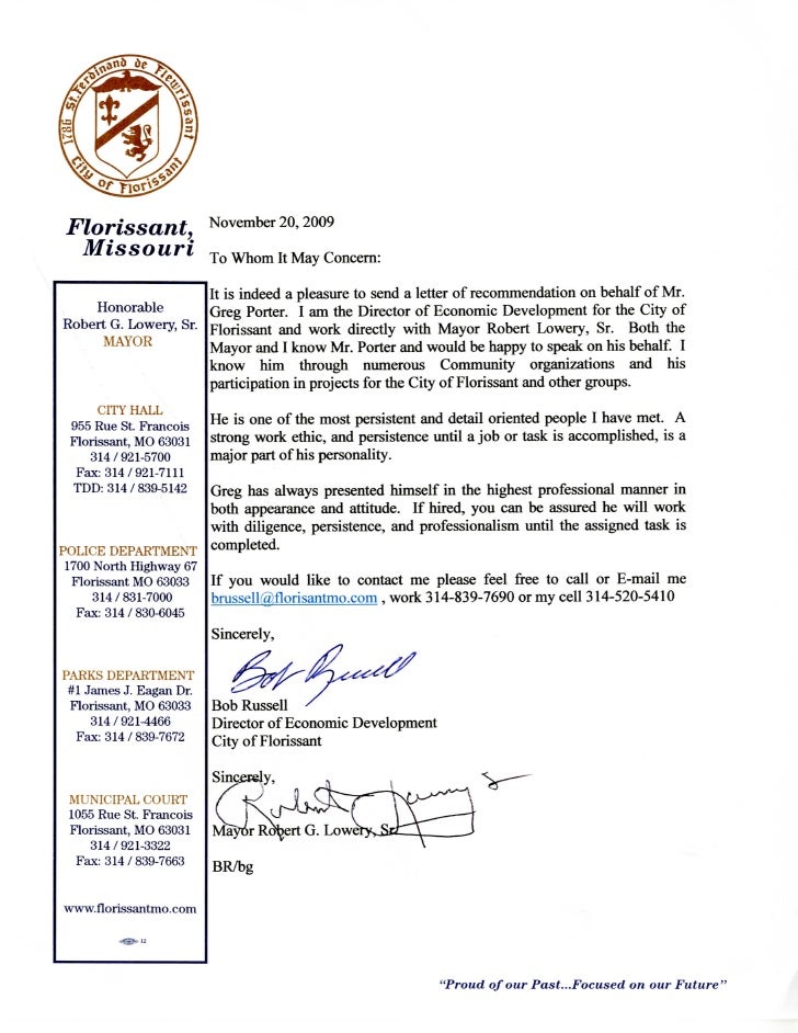  Letter Of Recommendation From Bob Russell And Mayor Lowery