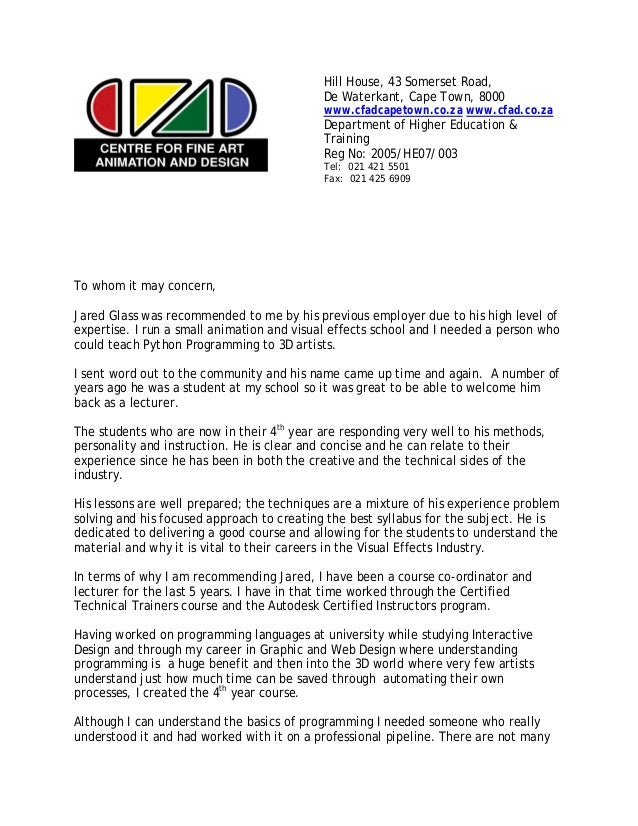 letter of recommendation jared donovan cfad how much time for a letter of recommendation