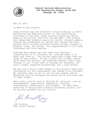 Letter of recommendation of James Alverson, AIA LEED AP