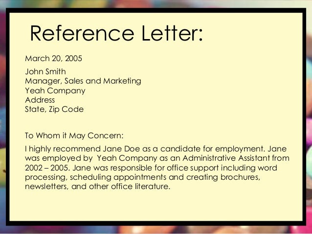 employment letter of reference