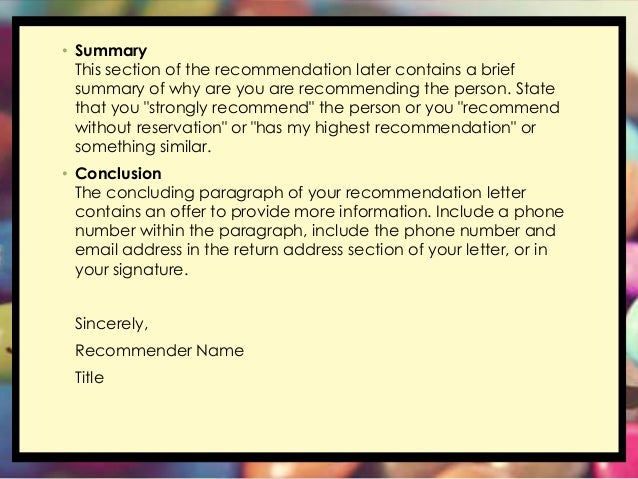 how to title a recommendation letter