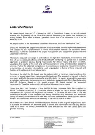 Letter of reference - Airbus Operations GmbH