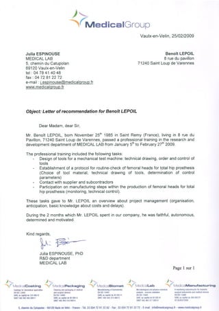 Letter of reference - Medical Group