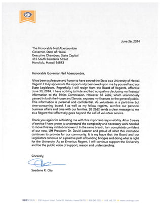 Letter of resignation re ota