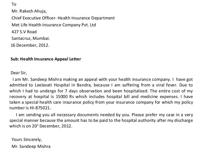 letter presentation health insurance appeal letter