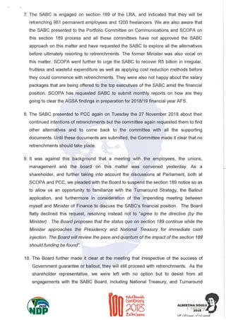 Letter regarding SABC 