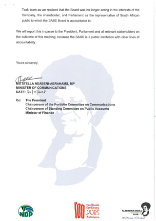 Letter regarding SABC 