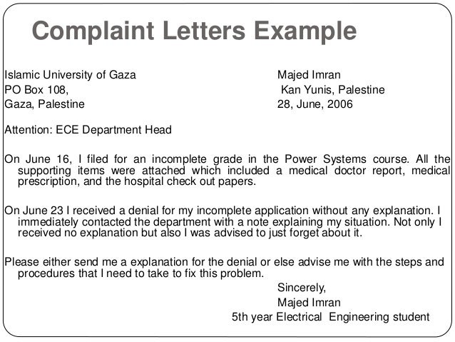 How to write a sample complaint letter