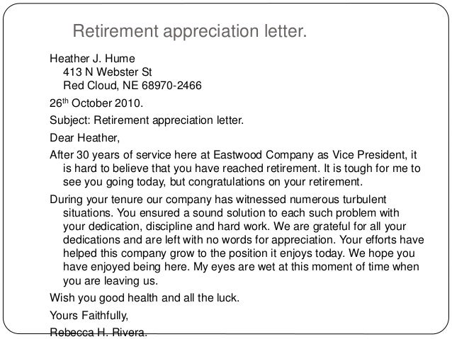 congratulations on your retirement letter