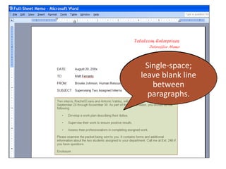 Single-space;
 Describe how
leave blank line
  to space the
    between
    message.
   paragraphs.
 