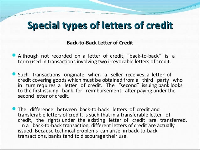 Letters of credit Letters of credit