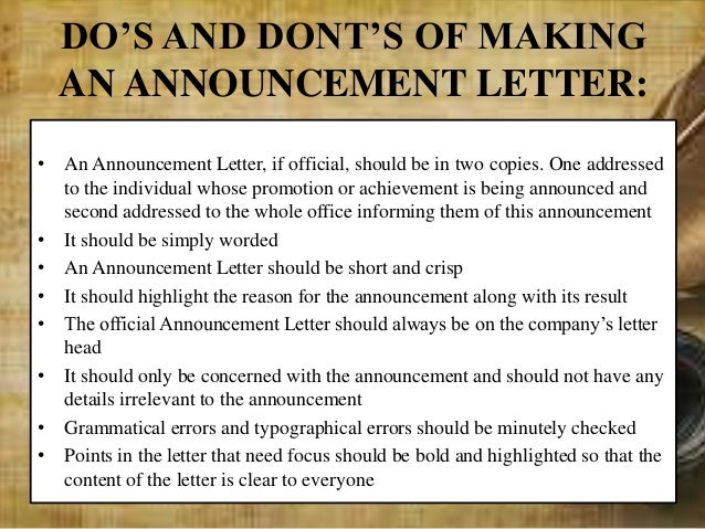 letters of invitation and announcement