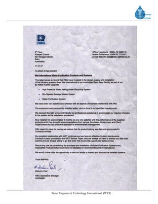 Water Engineered Technology International (WET)
 