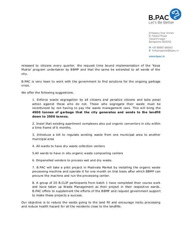 Critical Issues Plaguing Bangalore B PAC s letter to the Karnataka CM Critical Issues Plaguing Bangalore B PAC s letter to the Karnataka CM