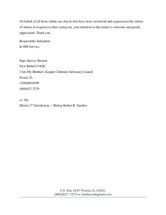 pre press conference letter to bishop blake church welcome letter