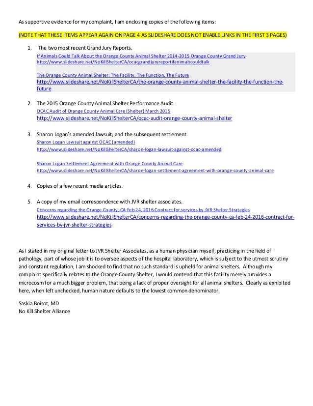 Letter to California Veterinary Medical Board by Saskia Boisot reOCAC