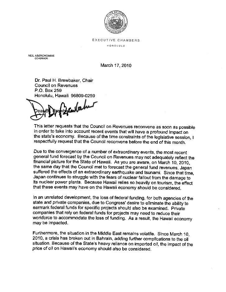 Letter to council on revenues