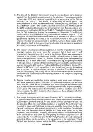 Page 2 of 12
4. The bias of the Election Commission towards one particular party became
evident from the date of announcem...