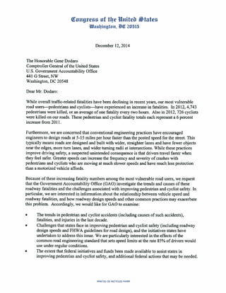 Letter to GAO on Bike/Ped Safety