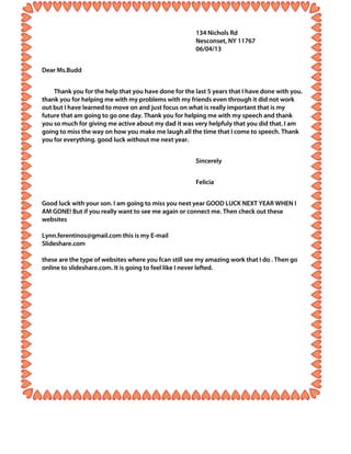 Letter to ms.budd 