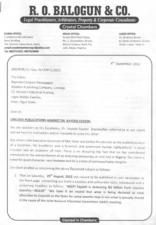 Letter to Nigerian Compass Newspaper