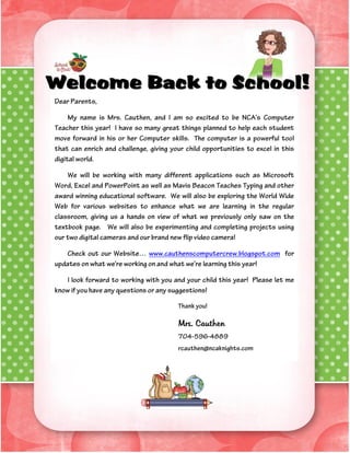 Welcome Back to School!




           Mrs. Cauthen
 