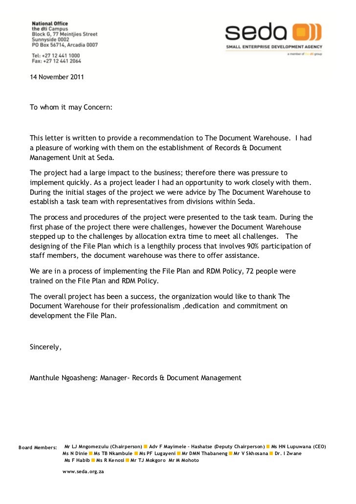 Letter to tdw recommendation 2011 seda