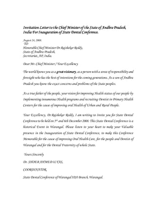 Invitation Letter to the chief minister of the state of andhra prade…