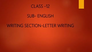 CLASS -12
SUB- ENGLISH
WRITING SECTION-LETTER WRITING
 