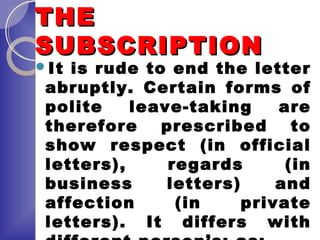 Subscription In Letter Letter writing | PPT