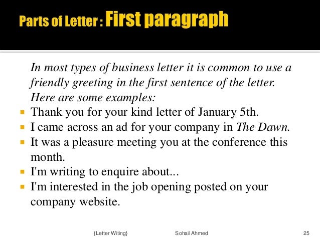 business letter opening sentence letter writing by sohail ahmed business letter opening sentence letter writing by sohail ahmed