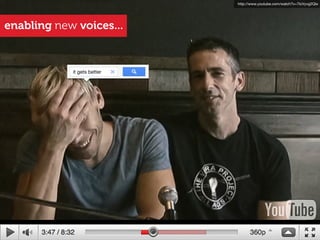 http://www.youtube.com/watch?v=7IcVyvg2Qlo




enabling new voices...


            it gets better
 