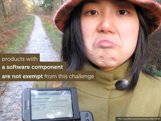 http://www.ﬂickr.com/photos/hendry/3053419265
are not exempt from this challenge
products with
a software component
 
