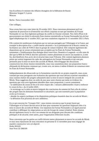 Son Excellence le ministre des Affaires étrangères de la fédération de Russie
Monsieur Sergueï V. Lavrov
Moscou
Berlin / P...