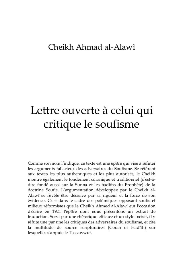Lettre Ouverte A Celui Qui Critique Le Soufisme Par Cheikh Ahmed El
