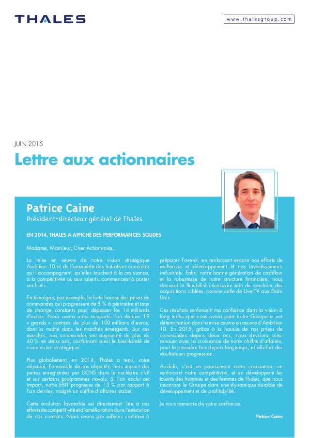 lettre aux actionnaires exemple