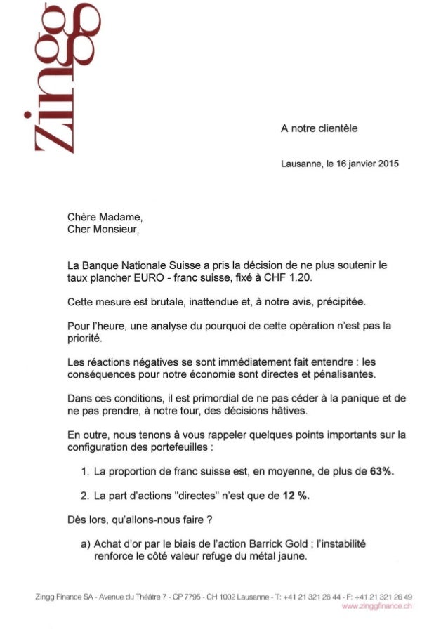 Lettre clientèle Zingg Finance du 16.01.2015