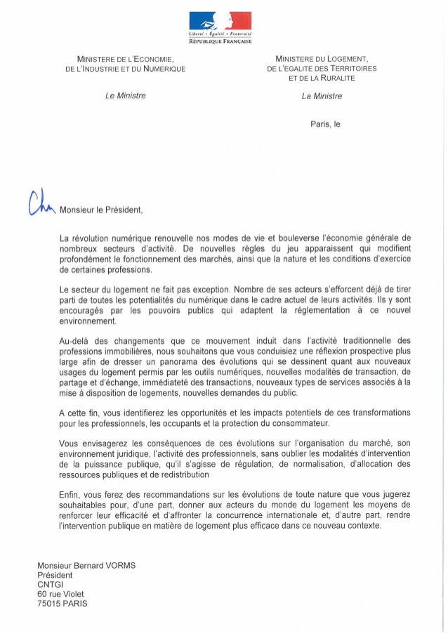 Lettre de mission adressée à Bernard Vorms