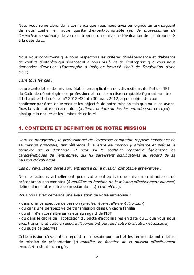 Lettre de mission de l'expert comptable