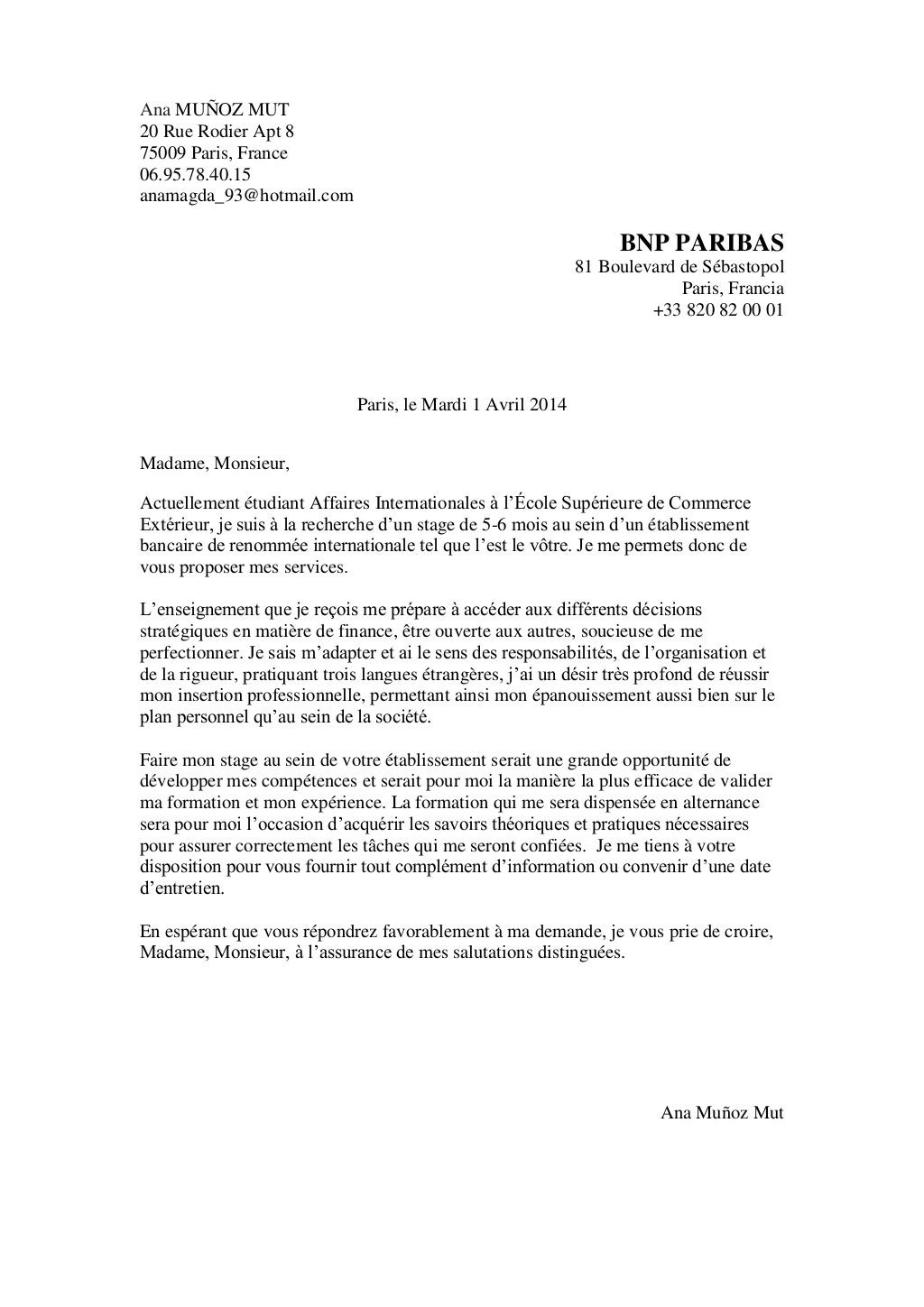 Lettre de motivation