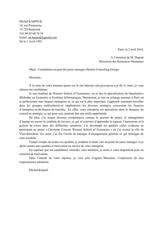 Lettre de motivation