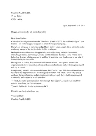 Lettre De Motivation