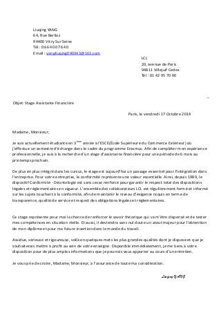 Lettre de motivation de Liuqing YANG