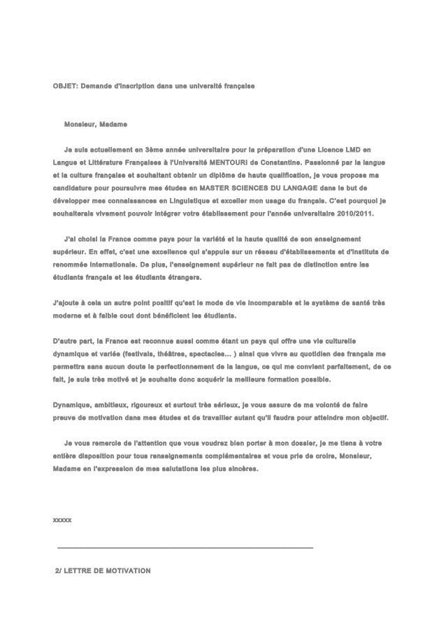 Lettre De Motivation Pour L Universite