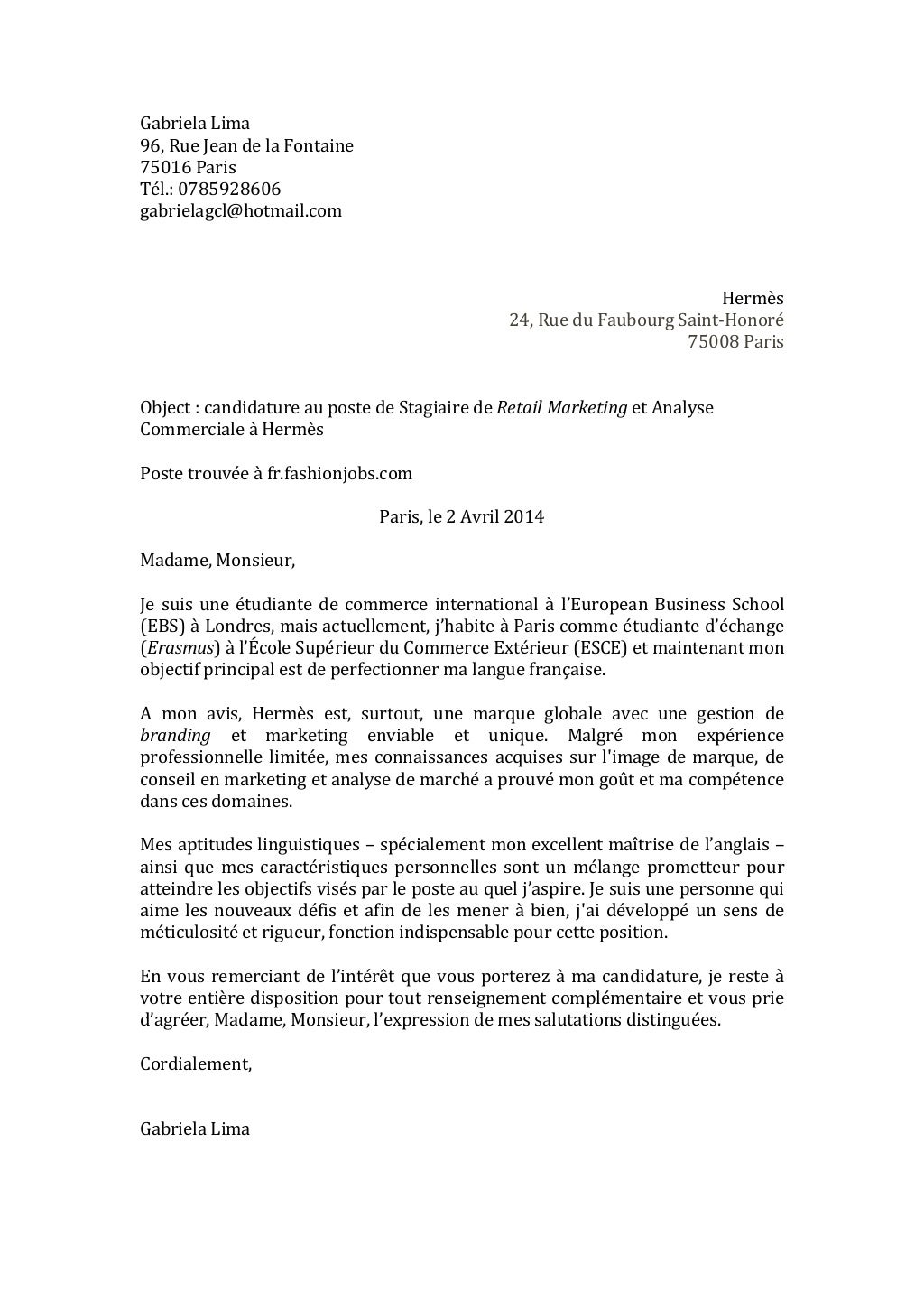 lettre de motivation l oréal