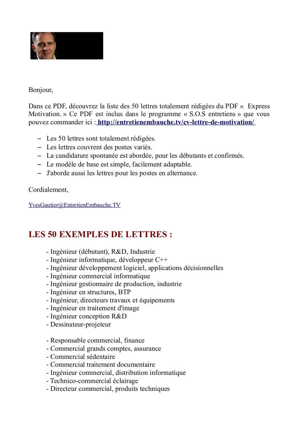Lettre de motivation : liste des 50 exemples rédigés, tous secteurs