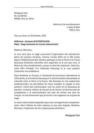 Lettre de motivation finale