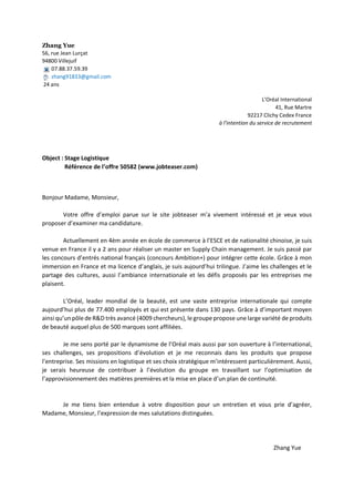 Lettre de motivation l oreal